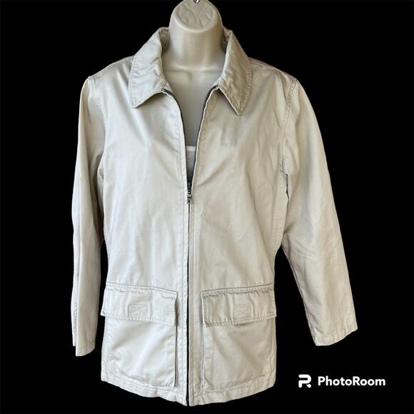 Eddie Bauer Utility Chore Coat Jacket Front Zip Pockets 100% Cotton Stone Mens S - Picture 1 of 11